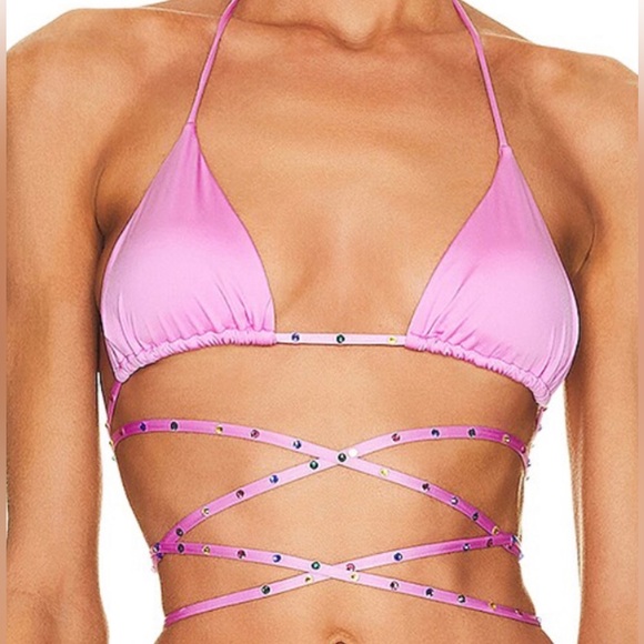 NWT Monica Hansen Stardust Triangle Bikini Top Wraparound Straps Orange Rainbow - Picture 3 of 5